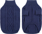 Queenmore Small Dog Pullover Sweater, Cold Weather Cable Knitwear, Classic Turtleneck Thick Warm Clothes for Chihuahua, Bulldog, Dachshund, Pug (Dark Navy, X-Small)