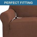 H.VERSAILTEX Stretch Couch Cover Loveseat Covers for 2 Cushion Couch Slipcover|Cover for Loveseat 1 Piece with Elastic Bottom, Checked Jacquard Fabric(58'-70' Wide, Caramel)