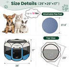 Love's cabin Dog Playpen with Washable Pee Pad, Puppy Pet Cat Playpen Small Dogs Tent Crate Indoor/Outdoor, Portable Pop Up Kennel with Carrying Case for Cats/Rabbits(Blue,Small with pad)