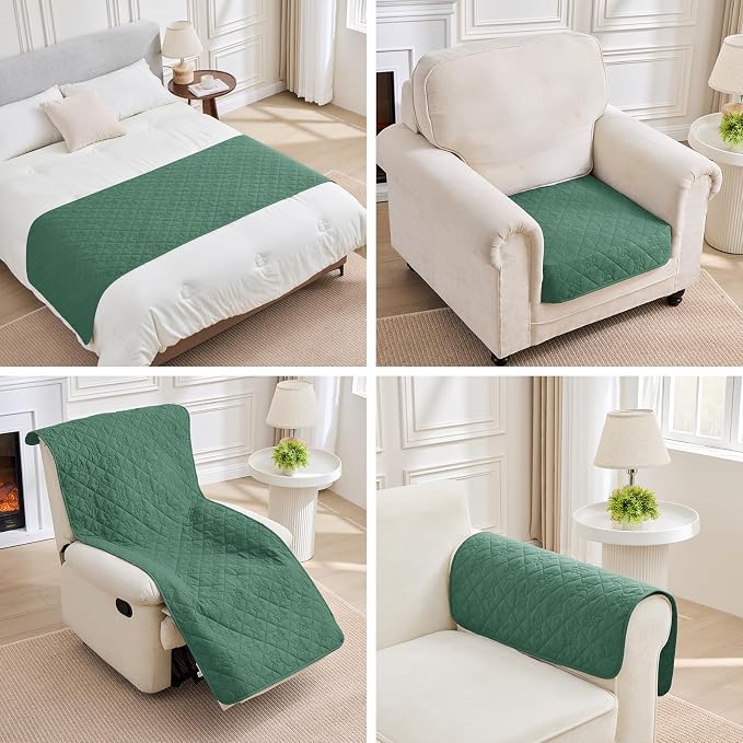 PAWFINITY Waterproof 4 Seat Couch Covers for Dogs, Pet Blanket for Sofa | Paw Print Quilted, Hair Resistant, Anti Cat Scratch, Washable Furniture Protector for 4 Seater Cushion, 35x96 Inch, Green