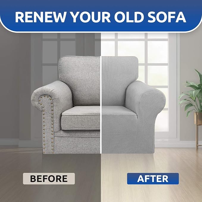 Stretch Chair Sofa Slipcover, Single Couch Cover,Silverr | 1-Piece Washable Sofa Cover,Pet Friendly (31"-55") Furniture Protector Soft Jacquard Elastic Bottom for Dogs & Kids