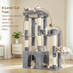 Heybly Heavy Duty Cat Tree with Large Base for Large Indoor Cats HCT026W | Cat Tower with Scratching Posts, Tall Cat Condo House , Multi-Level Plush Furniture with Hammock & Toy Balls, Light Gray