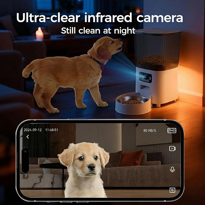 Automatic Cat Feeder with Wide-Angle Camera, 5L(Double-Bowl pro) | Auto Dog Food Dispenser , App Control, 1080P Night Vision,Motion Detection, Two-Way Audio, Large Hopper, Feeding Timer
