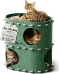 DownyPaws Cat House for Indoor Cats, 2-Storey Cat Bed Cave, Forest | Cat Hideaway Enclosed Bed,Cave Hideout Fort,Kitten Houses for Large Cats,Hide Box Bed Multicats Scratch Resistant
