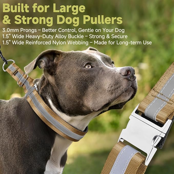 Mayerzon Martingale No Pull Dog Collar with Alloy Buckle, Brown, XL, 3mm | For Large Medium Dogs that Pull, Patented Dog Walking Training Collar, Thick Foam Padding, Reflective, Adjustable, 1.5'' Wide