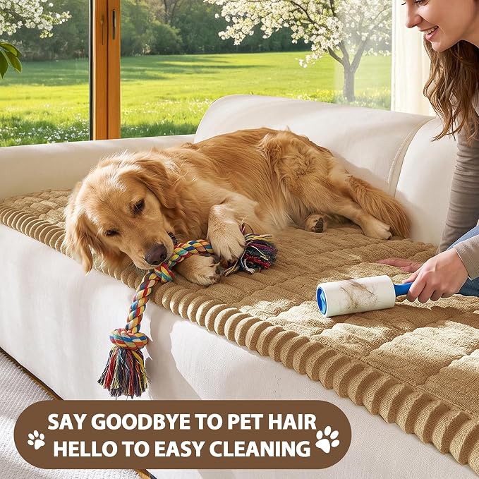 FUANGUI 2 Pack Waterproof Couch Cover for Dogs Pets Sofa Protector | Non-Slip Washable Fuzzy Soft Sofa Slipcover for 2 PCS L Shaped Sofa Pet Friendly, 27.6" x 70.9"+27.6" x 82.7", Camel