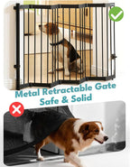 No Pawblems Retractable Safety Gate, Metal Adjustable Dog Gate for Doorways, Stairs & Hallways, Expands to 45" Wide, 36" Tall Gate, Auto Retract Design, No Bottom Bar, Black