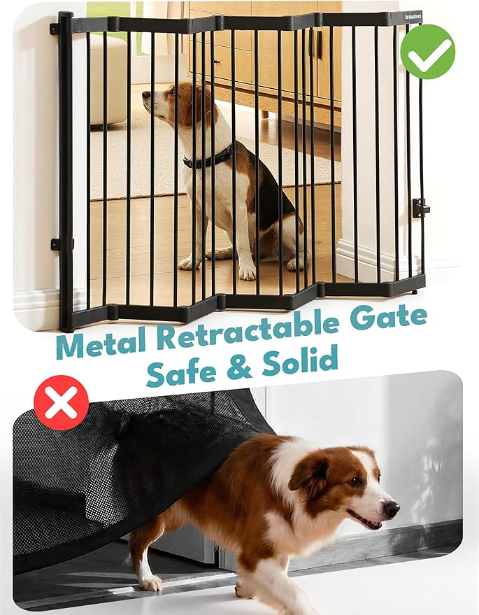 No Pawblems Retractable Safety Gate, 45" Wide Metal Adjustable Dog Gate for Doorways, Stairs & Hallways, 30" Tall, Auto Retract Design, No Bottom Bar, Black