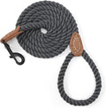 Mile High Life Dog Leash Braided Cotton Rope with Leather-Reinforced Ends | Rust-proof 360° swivel clasp, Heavy-duty for small/medium breeds. Great for weddings, daily walks (4 FT, 1/3", Dark Gray)