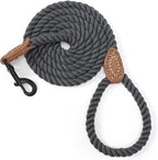 Mile High Life Dog Leash Braided Cotton Rope with Leather-Reinforced Ends | Rust-proof 360° swivel clasp, Heavy-duty for small/medium breeds. Great for weddings, daily walks (4 FT, 1/3", Dark Gray)