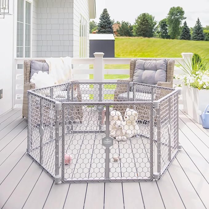 Regalo Safety 192" Plastic 2-in-1 Super Wide Baby Gate & Play Yard | Adjustable Playpen, For Doorways & Open Spaces, For Babies, Toddlers & Pets, Gray, Tested & Trusted for 30 Years