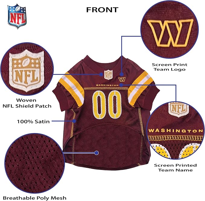 Pets First NFL NFC East Mesh Jersey for Dogs, X-Large, Washington Commanders
