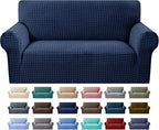MAXIJIN Stretch Loveseat Couch Cover for 2 Cushion Couch (55"-69" Washable Sofa Slipcovers with Non-Slip Foam & Elastic Strap, Dog Cat Pet Friendly Furniture Protector (Medium, Navy Blue)