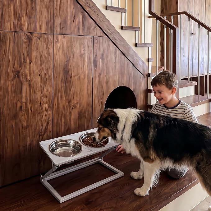 Elevated Dog Bowl, Adjustable Height and Tilt Angle Dog Bowl Stand | Precisely Adjust Height And Tilt Angle, Easy To Clean, Equipped With 2 Stainless Steel Food Bowls, Sturdy And Durable.