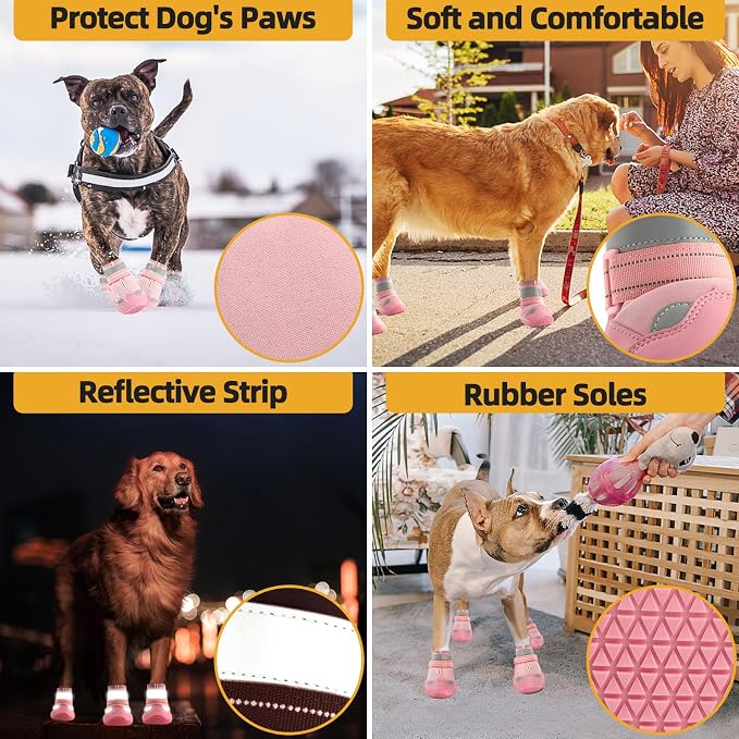 Dog Boots for Large Dogs, Medium Dog Boots & Paw Protectors for Hardwood Floors, Outdoor Dog Booties for Hot Pavement Winter Snow Hiking, Dog Shoes with Reflective Strips