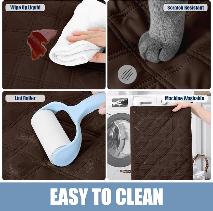 Smiry Waterproof Reversible Pet Couch Covers for Dogs | Pet Friendly, Soft Fabric, Washable Sofa Furniture Protector for Dogs Cat Kids, Checkered (40"x90", Chocolate/Beige)