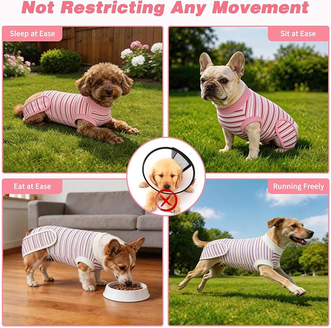 2 Packs Breathable Cotton Dog Recovery Suit for After Neuter Spay Abdominal Wounds Protector, Professional Anti-Licking Onesies for Male Female Pets Surgery Bandages, L Textured Pinky White
