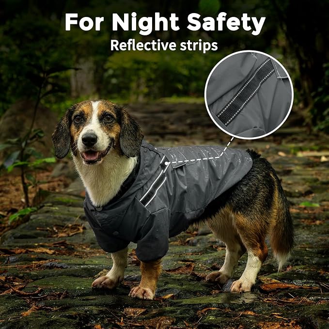 JoyDaog Dog Raincoat with Hood, Waterproof Dog Rain Jacket for Small Dogs | Waterproof dog rain jacket with hood and pockets for rainy walks, outdoor activities and everyday protection,Grey XS