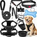 No Pull Dog Harness Adjustable Collar & Leash Set - Dog Halter Harnesses Collapsible Bowls & Poop Bag Dispenser Muzzle ID Tags Toys Fits Small Medium Large Dogs (Black-L)