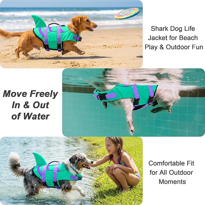 Fragralley Shark Dog Life Jacket, Easy to Put on Dog Life Vest for Swimming and Boating, Vibrant & Adjustable Dog Life Preservers for Small Medium Large Dogs, Suit to Swim, Fish, Beach, Surfing