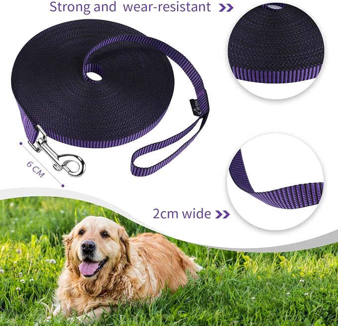 Hi Kiss Dog/Puppy Obedience Recall Training Agility Lead - 15ft 20ft 30ft 50ft 100ft Training Leash - Great for Training, Play, Camping, or Backyard(50ft,Black_Purple)