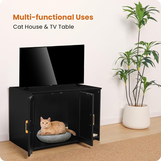 DWANTON Litter Box Enclosure, Wooden Cat Washroom Indoor, 27.6", 107BKK