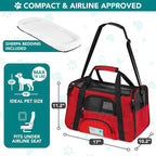 PetAmi Airline Approved Pet Carrier for Cats & Small Dogs, Soft Sided TSA Travel Carrier Bag with Sherpa Bed, Breathable Mesh Ventilation, Collapsible Bowl, Fits Under Seat, Up to 18 lbs, Small Red