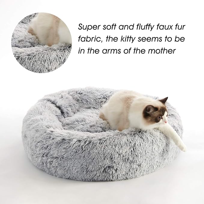 WESTERN HOME WH Calming Dog Bed & Cat Bed Washable Puppy Bed,24" Light Grey | Fluffy Faux Fur Round Cuddler,Anti-Anxiety,Anti-Slip Bottom,Self-Warming Pet Beds for Puppy&Small Dog&Large Cat,Up to 25 LBS