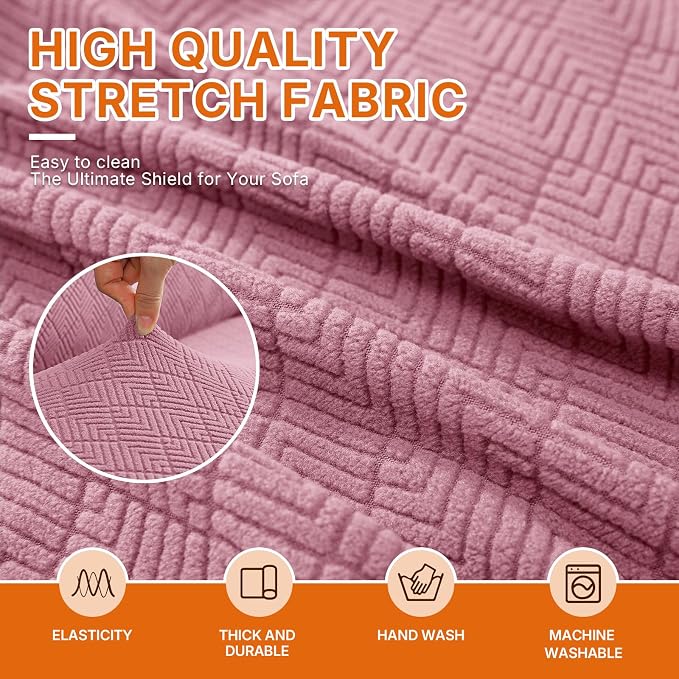 XINEAGE Stretch 4 Seater Slipcover, Non-Slip Pet Couch Cover,Pink | Washable Furniture Protector, Elastic Bottom, Dogs & Cats Friendly, Scratch-resistant, Fast Setup, High Elasticity