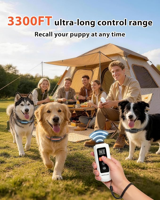 3 - Dog Shock Collar - White | 3300FT Distance, IPX7 Waterproof, Beep (1–9 Tones), Vibration (1–9 Lvls) , Safe Shock (1–16 Lvls), Fits All Dogs (10–120 Lbs）