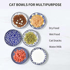 Selamica Ceramic Cat Bowls, 6 Inch Wide Shallow Cat Food Bowl for Relief Whisker Fatigue, Set of 6, Vintage Blue