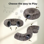 Cat Tunnel Bed for Indoor Cats with Washable Cushion Cat Cave Donut Tunnel with Fluffy Ball Big Round Tube Pet Playground Toys Soft Plush Peekaboo for Kitten, Cat, Puppy, Rabbit, Ferret（Brown）