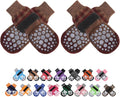 PUPTECK Anti-Slip Dog Socks with Double Sides for Small Medium Large Dogs Hardwood Floors Prevents Licking, Dog Shoes for Hot Pavement Traction Control Paw Protector for Senior Dogs, Striped Brown XS
