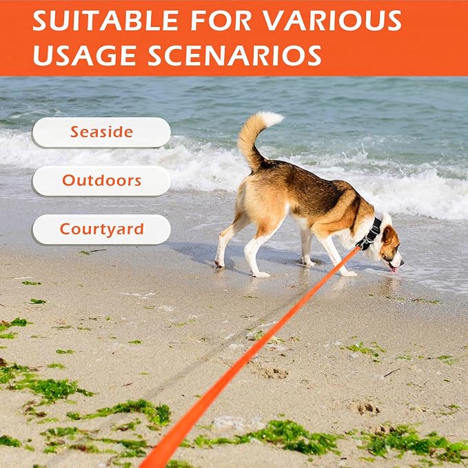 Wolfone Waterproof Dog Leash 17FT Long Line Recall Training Leash | Durable Dog Leash PVC coated waterproof surface resists dirt and odors strong nylon core for training walking and hiking