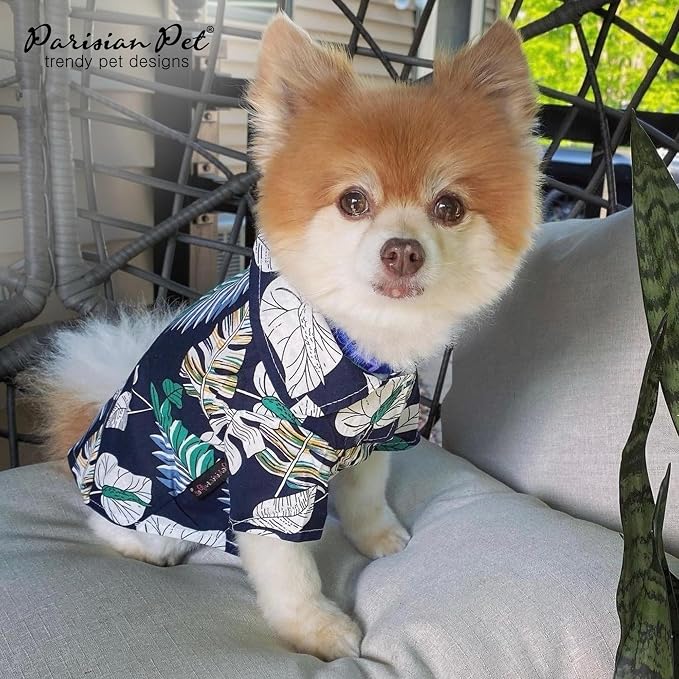 Parisian Pet Palm Leaves Dog Shirt - Cotton Clothes for Large Dogs - Stylish Tropical Dog Outfit - Lightweight and Soft Puppy Clothes - Trendy Tshirts for Dogs - Comfortable Summer Camp Pet Apparel