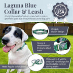 Lucky Love Dog Collar and Leash Set, Beautiful & Vivid Patterns, Easy On & Off Clasp Accessory (Blue Laguna, L Combo)