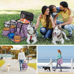Modoker Dog Travel Organizer Carriers for Supplies & Accessories, Airline Approved Cat Pet Travel Bag, 2 Collapsible Bowls, 2 Travel Dog Food Container, Purple | Dog travel accessories set with feeding supplies, bowls, mat, and strap. Ideal for weekend...