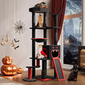 YITAHOME Gothic Cat Tree with Coffin Bed, 60" Tall Cat Tower for Indoor Cats with Top Perch, Spacious Cat Condos, Spider Hanging Balls,Comfy Basket, Scratching Post and Ladder, Black Halloween