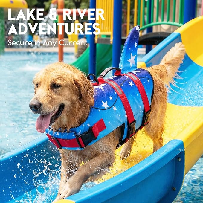 ASENKU Dog Life Jacket - Pet Safety Vest for Swimming & Boating, Shark Life Jacket with Floatation, Dog Lifesavers Swimsuits for Small Medium Large Dogs (GradStar, L)