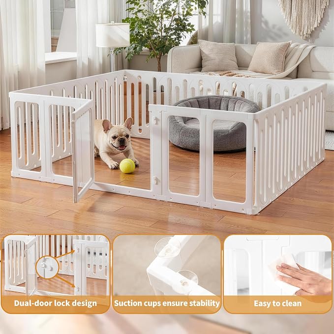 Acrylic Dog Playpen Indoor, Puppy Pens for Small Dogs & Puppies,21 Panels | Easy Assemble, DIY Flexible Shape Dog Pen with Plastic Fence, Pet Exercise Pin for Small Animals, 24''Tall