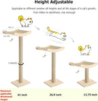 Cat Window Perch with Scratching Posts, 46-Inch Wooden Tree for Large Cats | For Big Cats & Maine Coons; Heavy-Duty Suction Cups Mounting; Spacious Wood Bed ; Drill-Free; Holds Up to 40 lbs