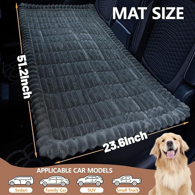 Dog Car Seat Waterproof Bed Cover Nonslip Car Back Seat Soft and Comfortabl | Pet Bed Mat Car Blanket for Travel Backseat Extender Seat Covers Dog Bed for Cars Trucks and SUVs (Dark Gray 23.6” x 51”)
