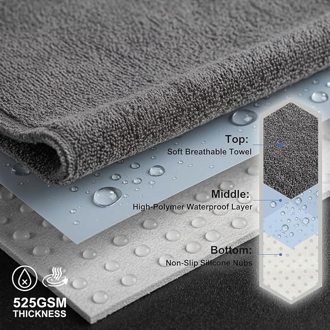 ZIMABLUE 2 Pack Waterproof Towel Car Seat Covers, 1kg Heavy Duty 3-Layer Microfiber Sweat Protector, Non-Slip Machine Washable Universal Bucket Seat Covers for Cars, SUVs, Gym, Beach, Pets, Gray
