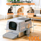 XXXL Stainless Steel Litter Box for Big Cats, Jumbo Metal Litter Box | 14" High Sides, Adult Cats，Multiple Cats,Extra Large Cat Litter box With Lid/Cover, Never Absorbs Odors, 28"x20"x14"