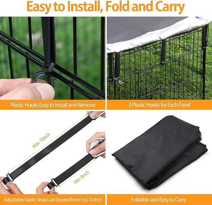 PJYuCien Playpen Top Cover for 24'' Width 8 Panel Pen, Hook Connect, Black | More Peace of Mind, More Safe, and Reduce Mess, Suitable for Puppy, Duck, and Other Small Animals