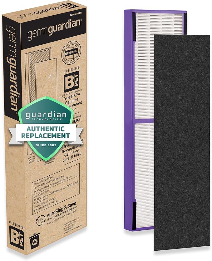 Germ Guardian FLT4850PT True HEPA Genuine Air Purifier Replacement Filter B, with Pet Pure Treatment for GermGuardian C4900, AC4825, AC4850PT, CDAP4500, AC4300, and More