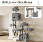 Heybly Cat Tree 72.4-Inch Anti-Tip Cat Tower with Spacious Perches HCT060W | All-in-One Cat Furniture for Large Cats, Multiple Interactive Areas, Extra-Large Sisal Scratching Board, Light Gray