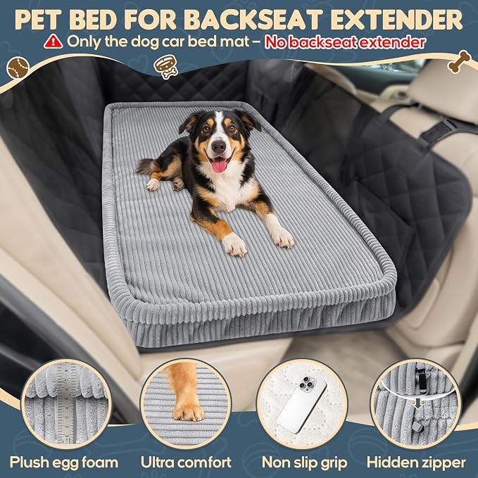 Loiion Dog Car Bed, Non-Slip Backseat Extender Pet Mat 50"x24.6" | Removable, Washable Dog Bed With Waterproof Liner Protects Car Seats, Anti-Slip Travel Bed For Dogs
