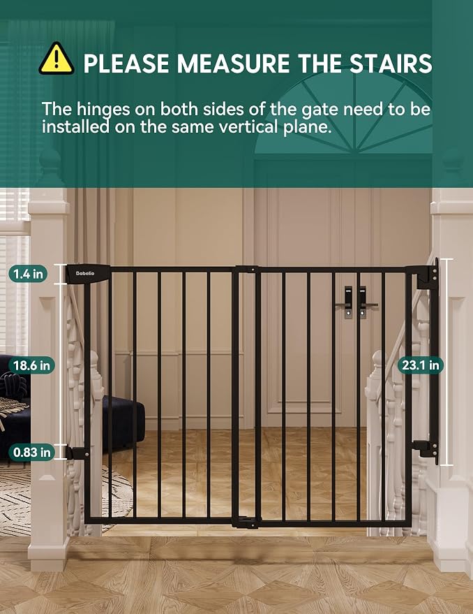 Babelio Extra Wide No Bottom Bar Baby/Dog Gate, 28" H, 29.7-46.5" W, Black | Hardware Mount Pet Gate for Indoor Doorways and Hallways with Auto Close, Stay-Open, Wide Walk-through Door, Easy Install
