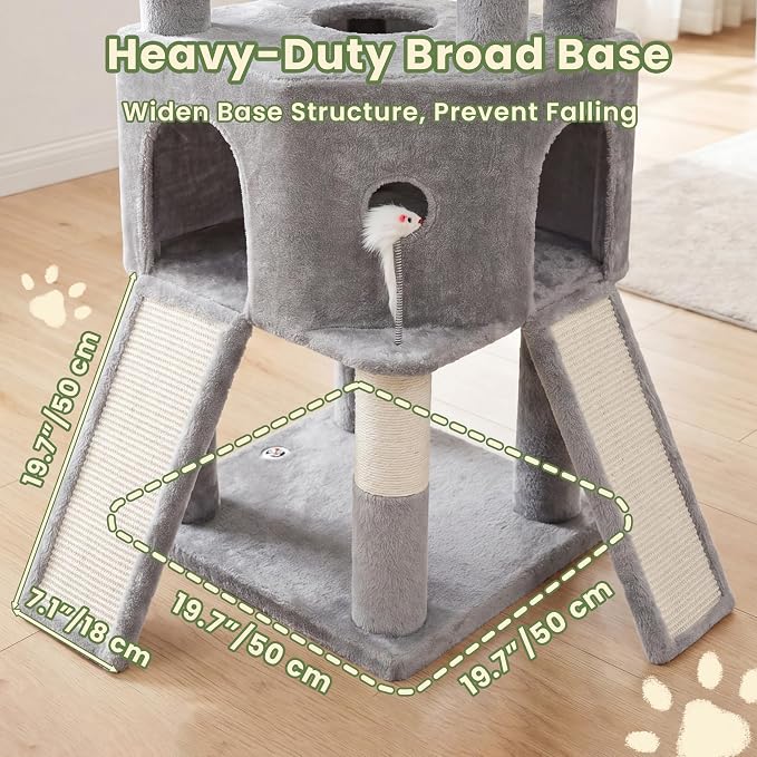 Cat Tree, 81.1" Tall Heavy Duty Cat Tower for Large Cats VCT032W | Cat Furniture with 3 Wide Platforms, Diamond-Shaped Condo 2 Sisal Scratchers, Hammock & Stable Base, Light Gray